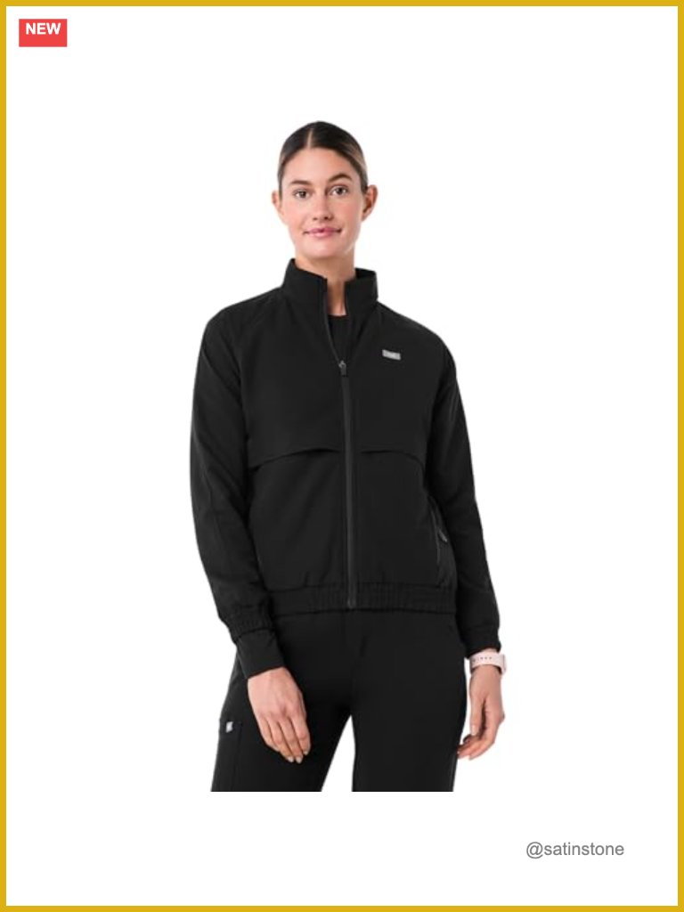 Women's Scrub Jacket 5 Pockets Classic Fit Mesh Lining 4-Way Stretch Zip Up